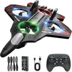 4 Propeller LED Fighter Drone for Kids with Remote Control Rechargeable Mini Aircraft Toy