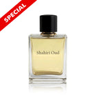 Shahiri Oud perfume bottle with a black cap on a white background