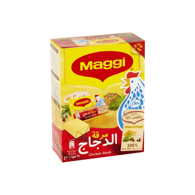 Maggi chicken stock packaging on a white background