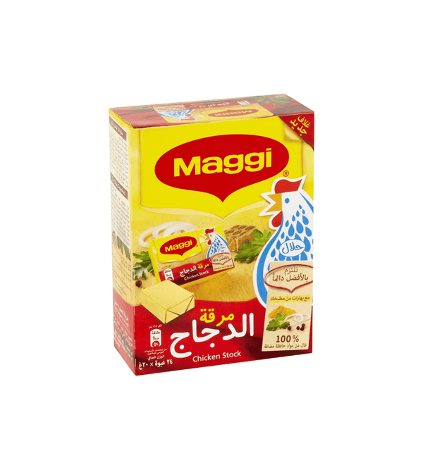 Maggi chicken stock packaging on a white background