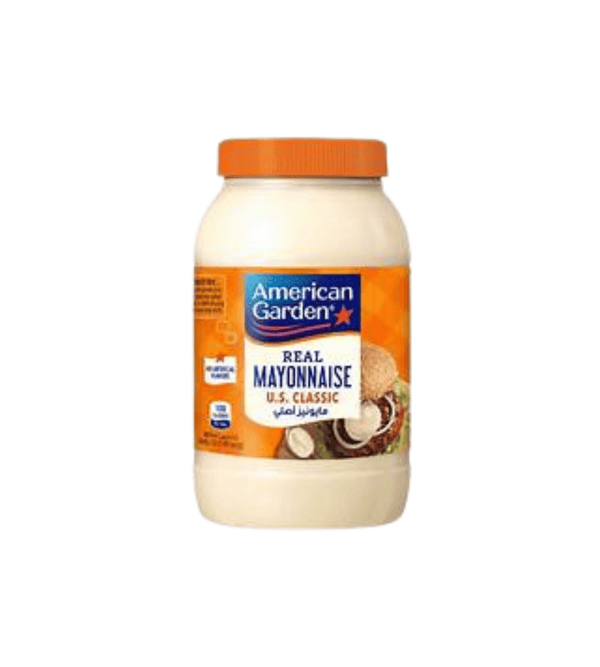 Jar of American Garden mayonnaise on a white background