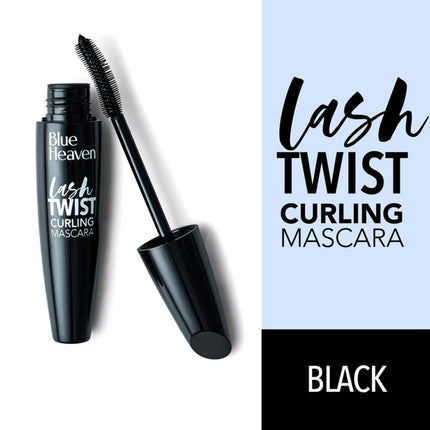 Blue Heaven Lash Twist Curling Mascara on a white background with text indicating product details.