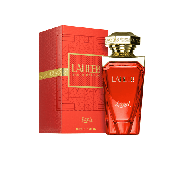 Red Laheeb perfume bottle and packaging on a white background
