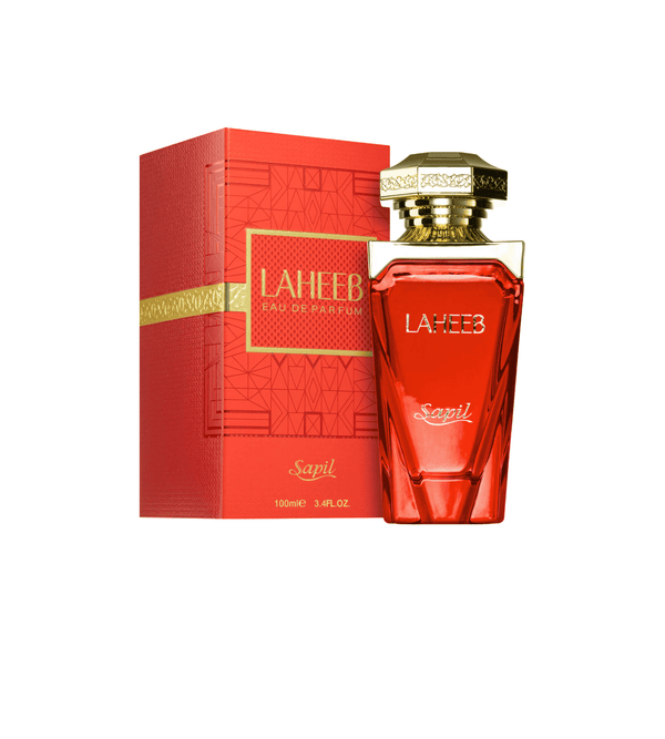 Red Laheeb perfume bottle and packaging on a white background