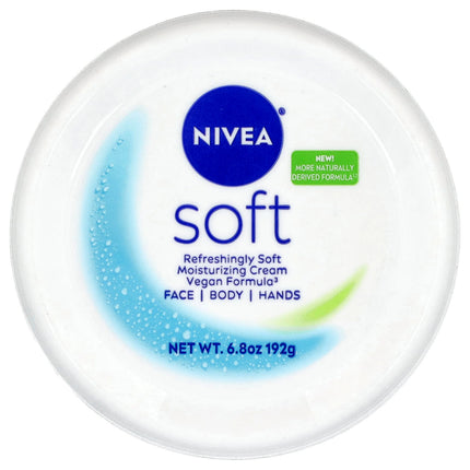 Nivea Soft moisturizing cream container on a white background