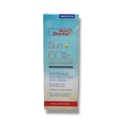 Box of Skin Doctor Sun 60 Whitening Sun Protection Face Cream on a white background