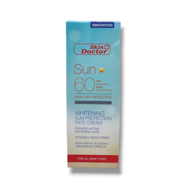 Box of Skin Doctor Sun 60 Whitening Sun Protection Face Cream on a white background