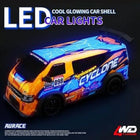 Colorful car with LED glowing car shell lights on a dark background