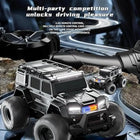 Two remote control cars on a track with text about multi-party competition and remote control features.