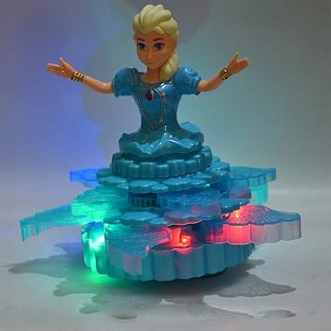 Toy figure on a glowing platform with colorful lights
