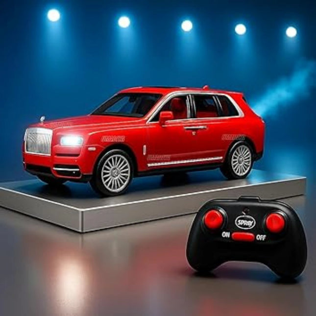 Red toy SUV with remote control on a dark background