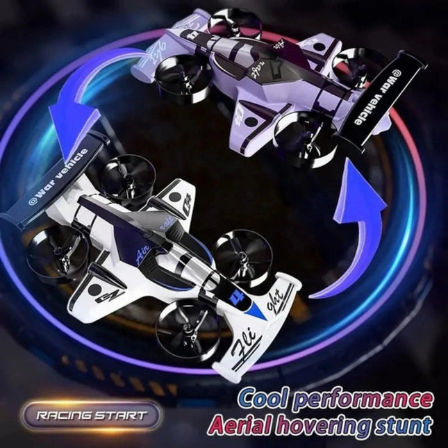 Three drone models with 'Racing Start' text on a dark background