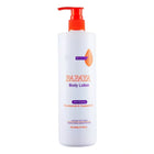 Papaya body lotion with a red pump on a white background