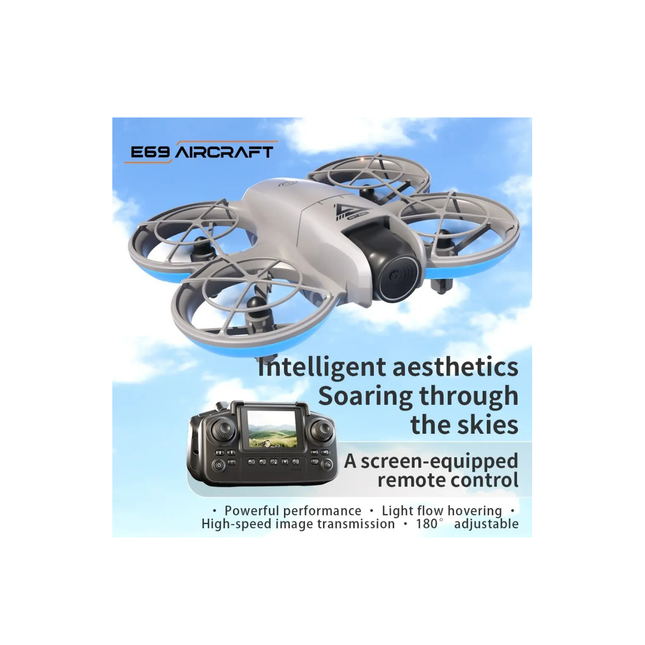 E69 Aircraft drone with remote control on a blue sky background