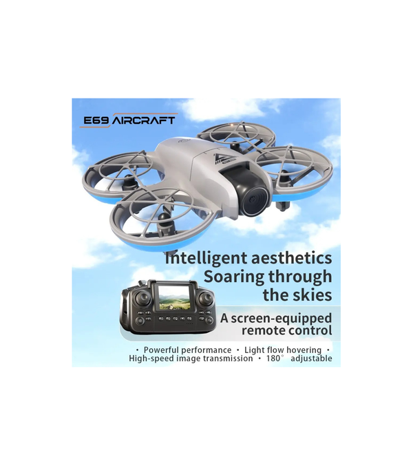 E69 Aircraft drone with remote control on a blue sky background