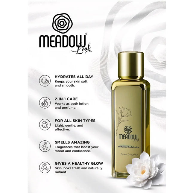 Meadow Perfumed Body Lotion with packaging details on a white background