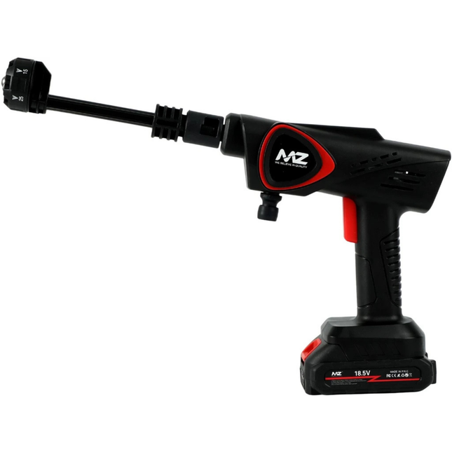 Black and red MZ power tool on a white background