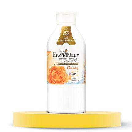Enchanteur shower gel bottle with a rose design on a white background