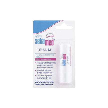 Sebamed baby lip balm packaging on a white background