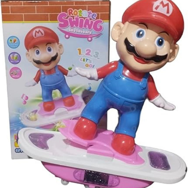 Toy figure of a character on a pink and white toy with packaging in the background