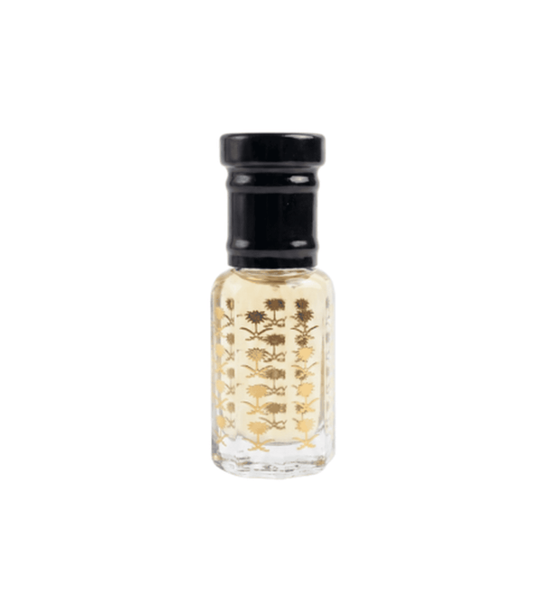 Small clear bottle with black cap on a white background