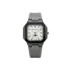 Gray wristwatch with a detailed face on a white background