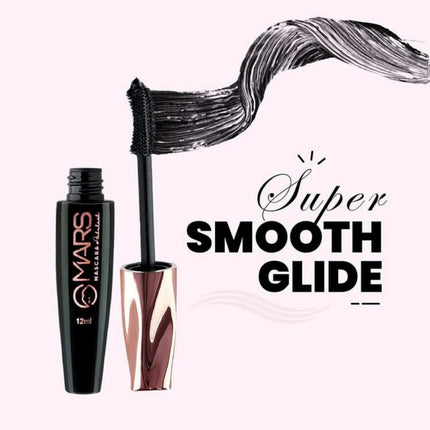 Mascara with wand and 'Super Smooth Glide' text on a white background