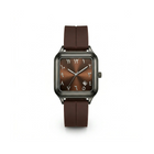 Watch with brown strap and face on a white background