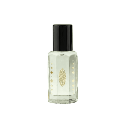 Clear glass bottle with black cap on a white background