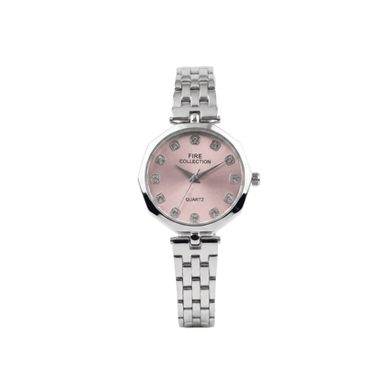 Fire Collection Ladies Quartz Watch Pink Dial Silver  Crystal Markers Stylish Gift
