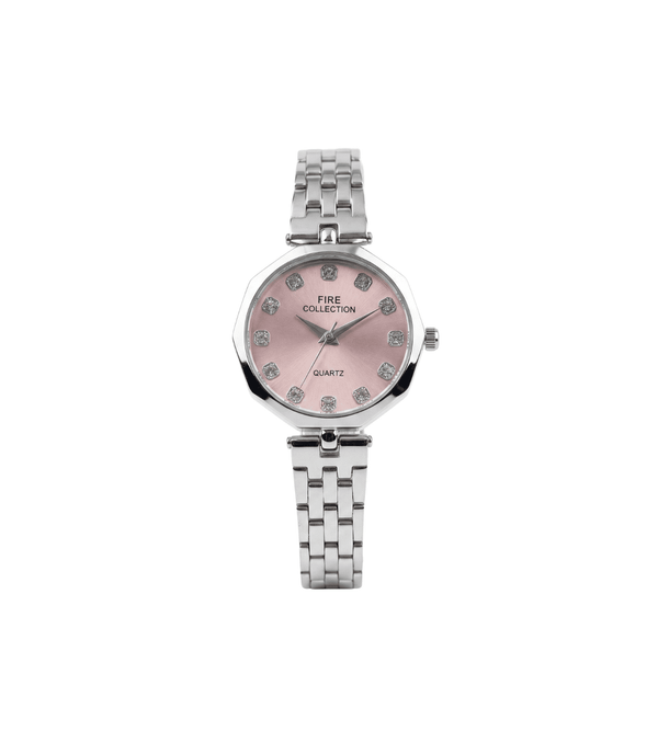 Fire Collection Ladies Quartz Watch Pink Dial Silver  Crystal Markers Stylish Gift