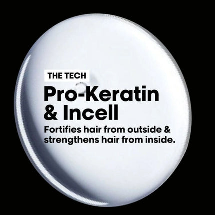 Round white label with black text on a black background