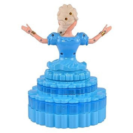 Toy figure of a character in a blue dress on a white background