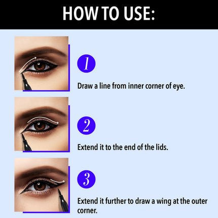 Instructions on how to use eyeliner with close-up images of eyes and text.