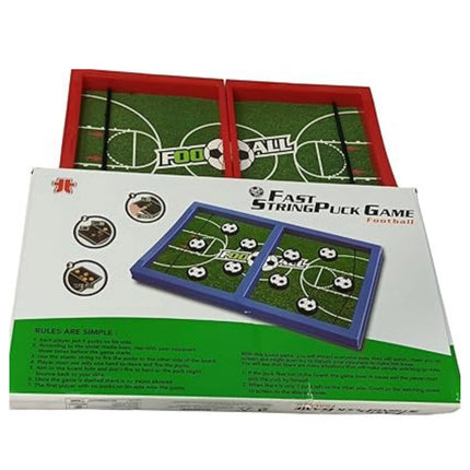 Boxed fast string puck game with football design on a white background