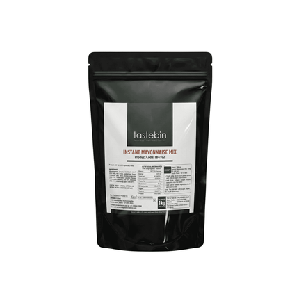 Black package of tastebin instant mayonnaise mix on a white background