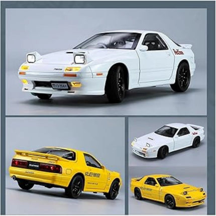 Collage of a white and yellow sports car model on a gray background