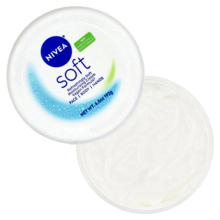 Nivea Soft moisturizing cream jar on a white background