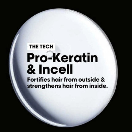 Round white label with black text on a black background