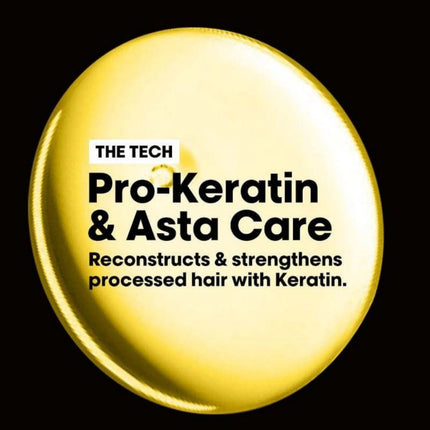 Gold container with 'Pro-Keratin & Asta Care' text on a black background