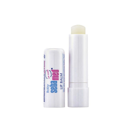Two lip balms, one stick and one round container, on a white background