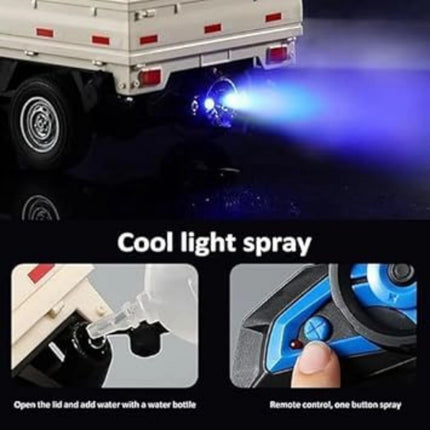 Cool light spray device being used on a vehicle with instructions below.