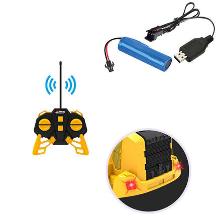 Remote control, battery pack, and charging cable on a white background