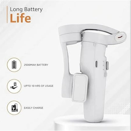 White handheld device with charging features on a light gray background