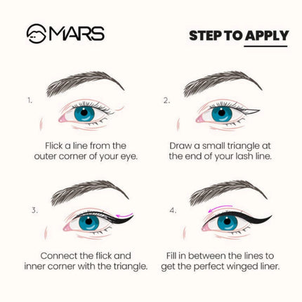 Instructions for applying winged eyeliner with Mars logo