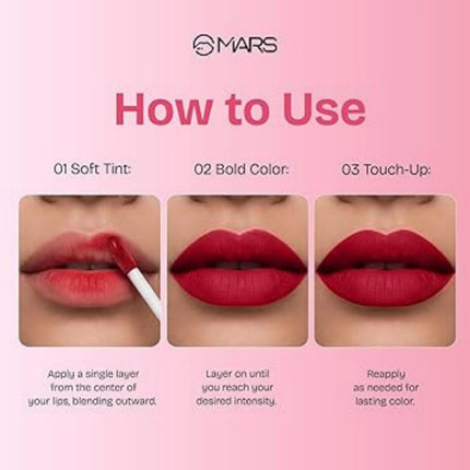 Instructions on how to use a lipstick with MARS branding on a pink background