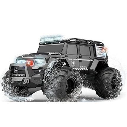 Toy monster truck with large wheels and detailed design on a white background