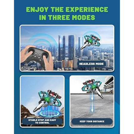 Advertisement for a drone with three operational modes on a blue background.