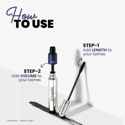 Mascara with application steps on a white background