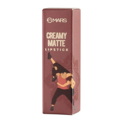 Mars creamy matte lipstick packaging with a stylized illustration on a white background